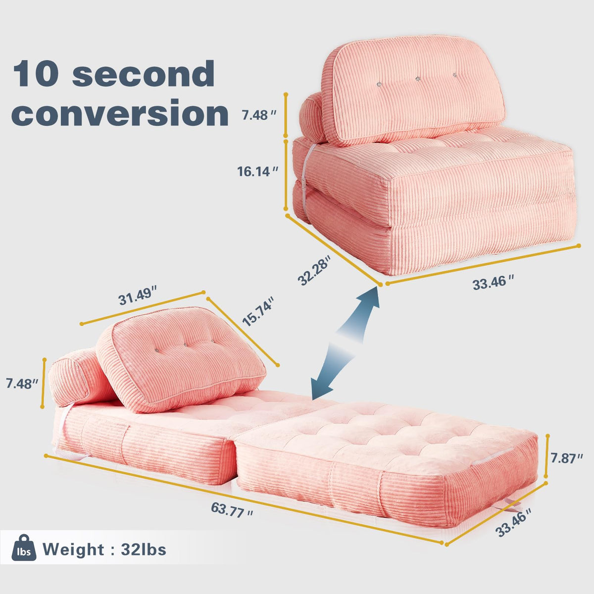 Convertible Futon Sofa Bed Chair S867