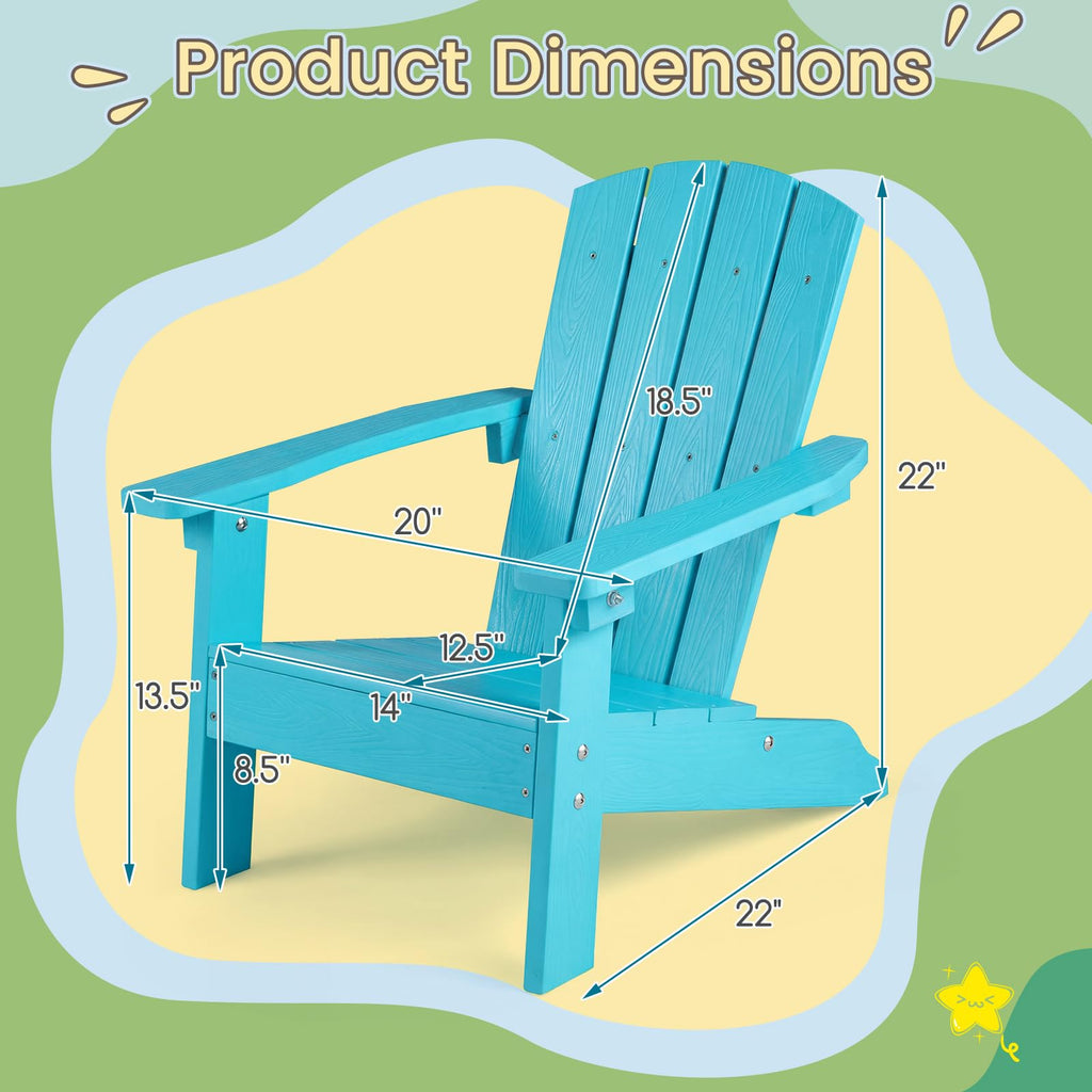 Kids Adirondack Chair, Plastic Toddler Lawn Chair, All-Weather Outdoor Chairs, Turquoise X14746