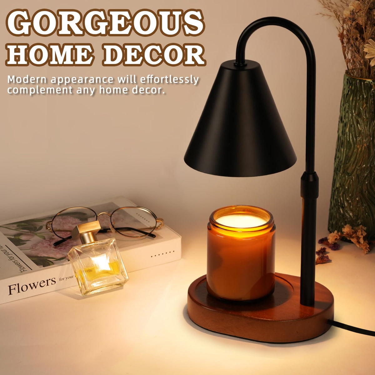 Black Dimmable Candle Warmer Lamp with Timer G73725