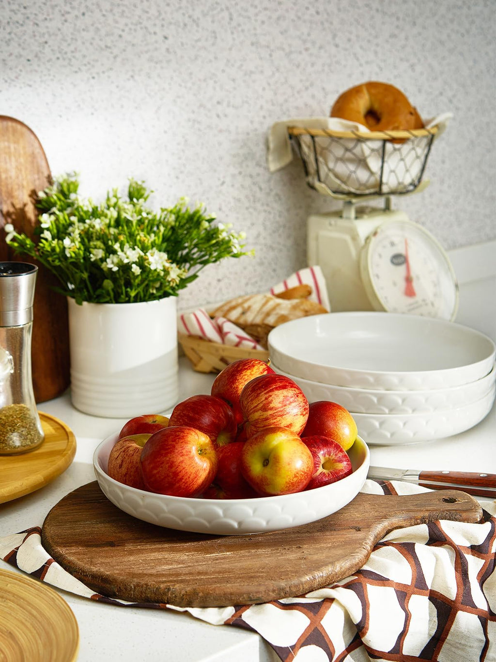 Set of 4 White Ceramic Pasta Bowls X596435