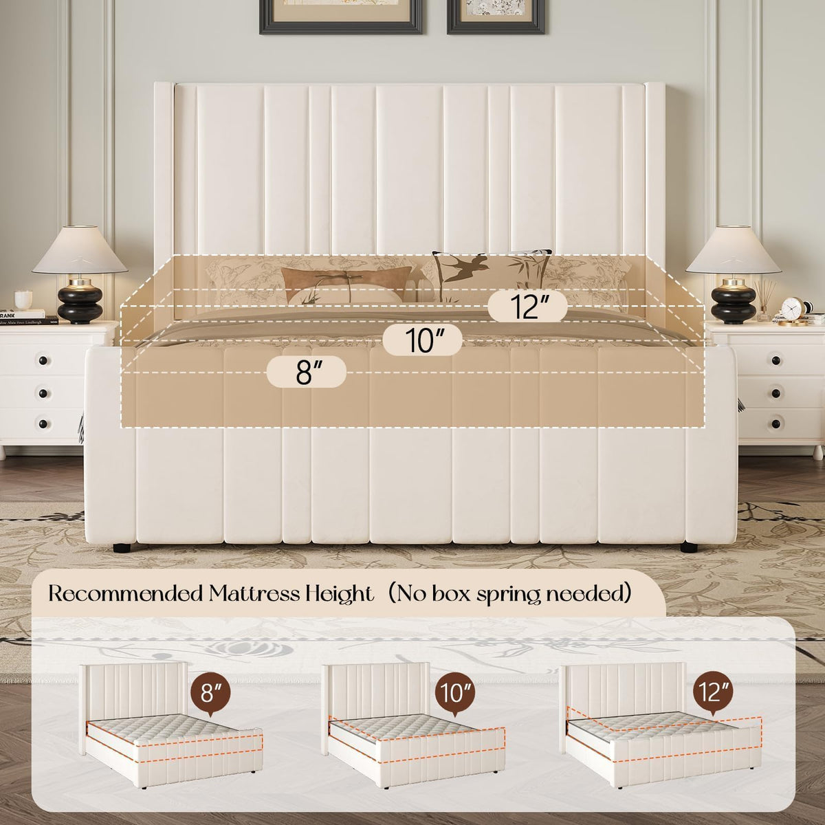 Full Size Velvet Headboard Bed Frame V630956