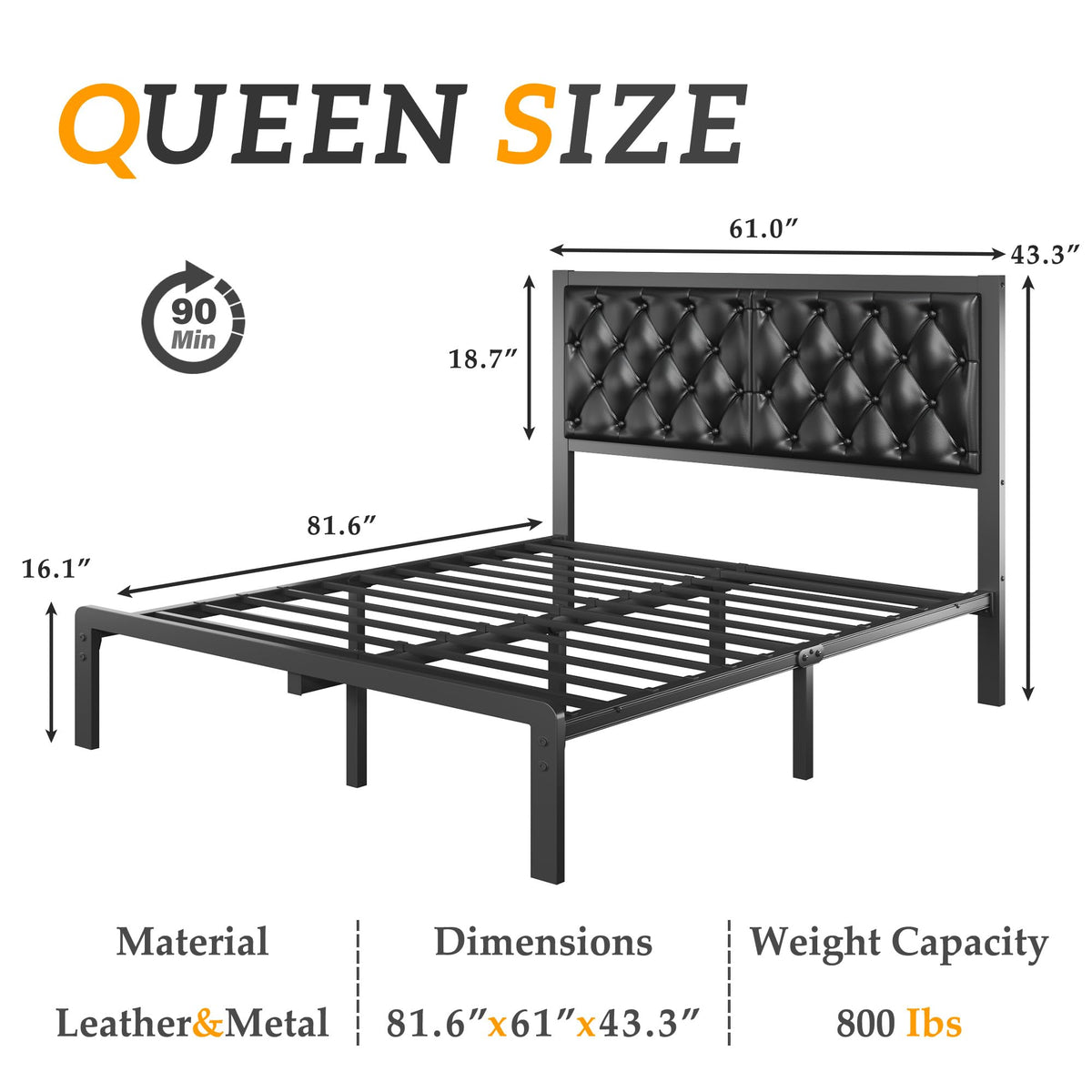 Queen Upholstered Button Tufted Bed Frame with Storage W590030