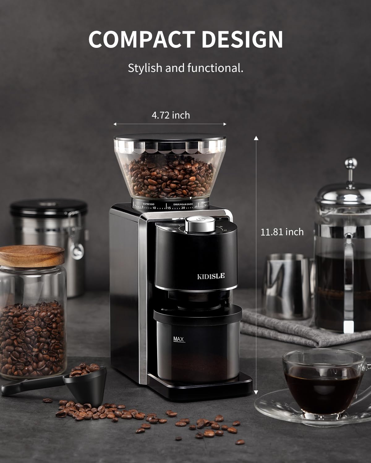 Conical Burr Electric Coffee Grinder 35 Settings Black Q553
