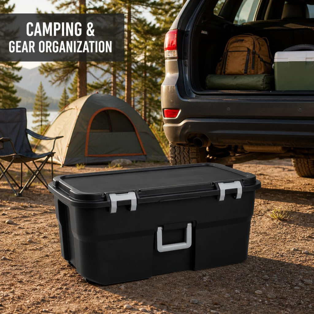22 Gallon Black Plastic Wheeled Storage Trunk H741631