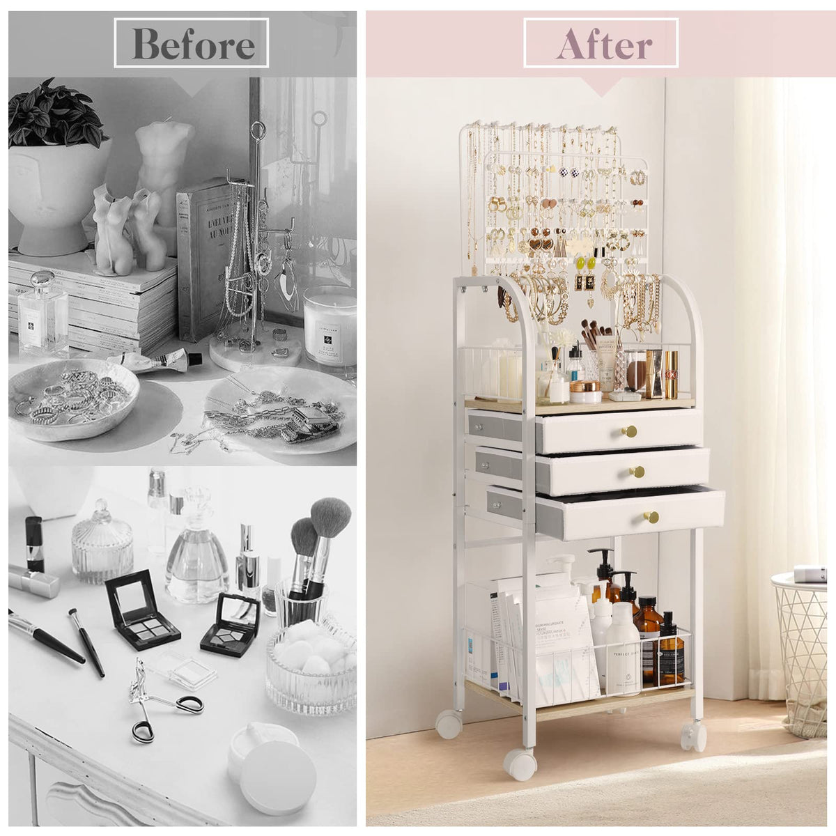 Large White 3 Drawer Floor Jewelry Organizer Stand Q70416
