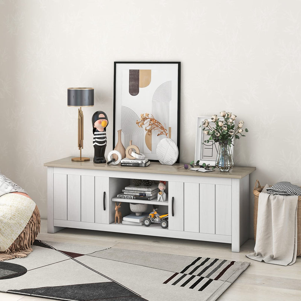 2 Doors TV Stand with 2 Cabinets & Open Shelves R51076