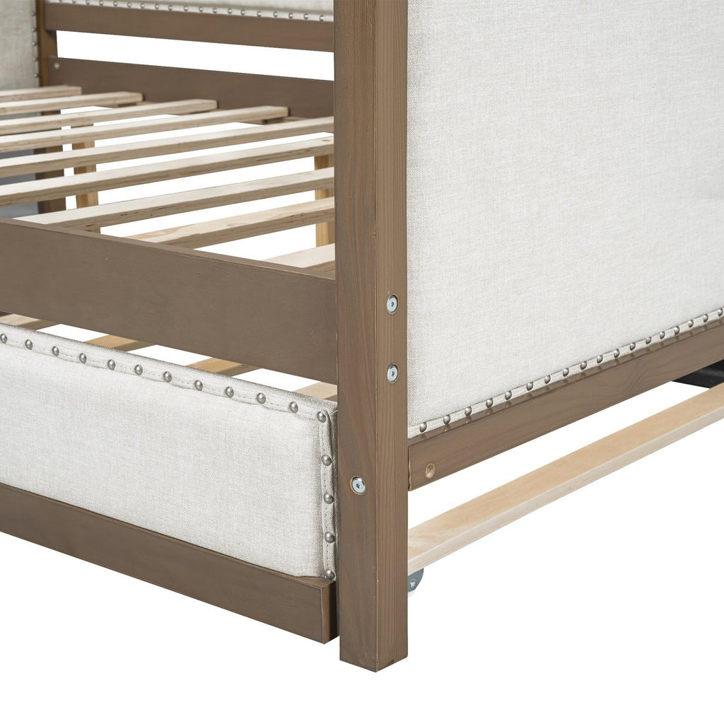 Full Size Upholstered Daybed with Trundle Linen Fabric D7882