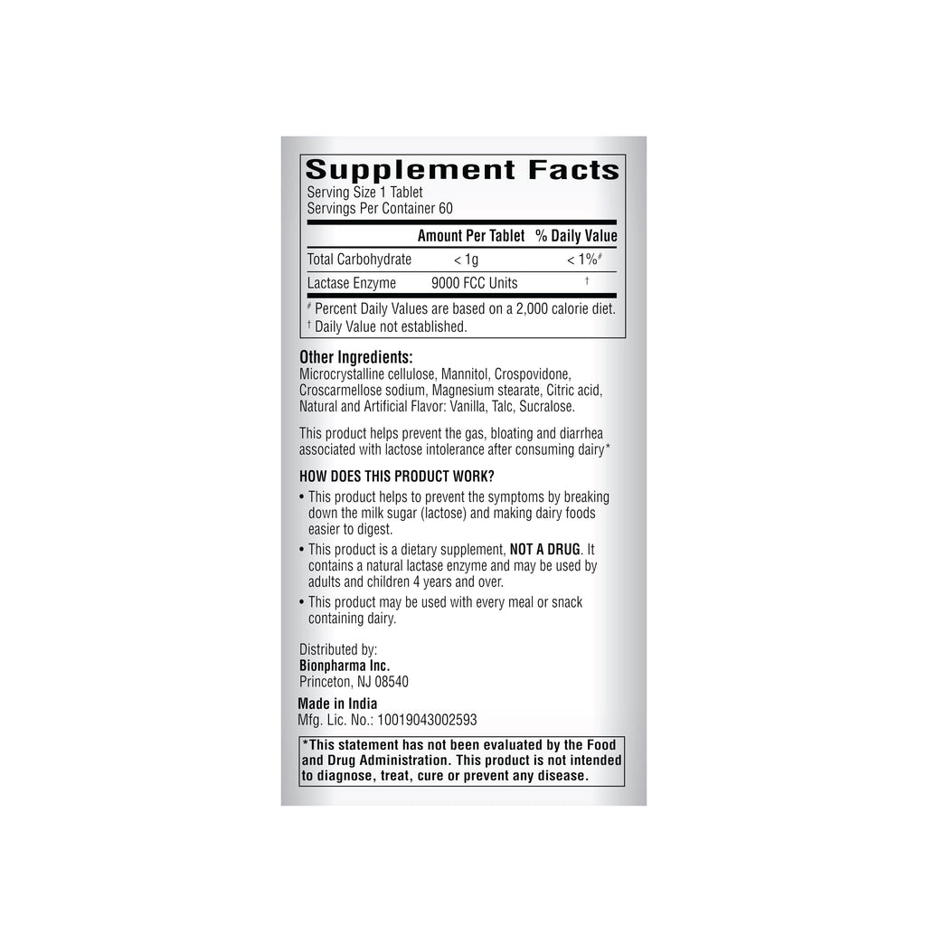Lactase Enzyme 9000 FCC Chewable Tablets, 60 Count O981914