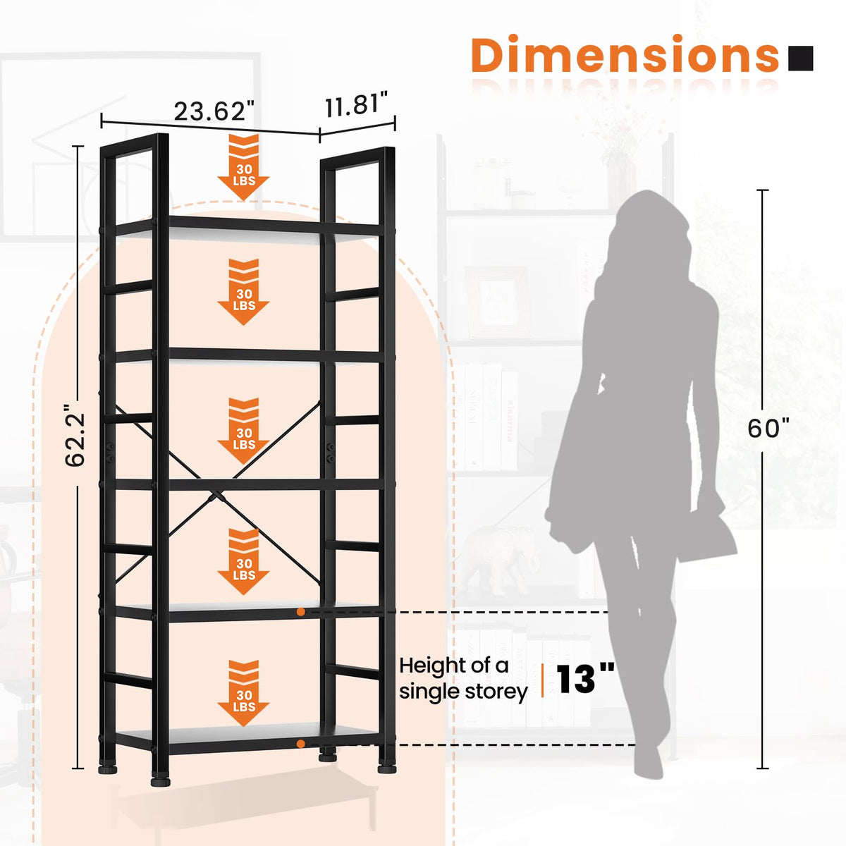 5 Tier Black Bookshelf M80503