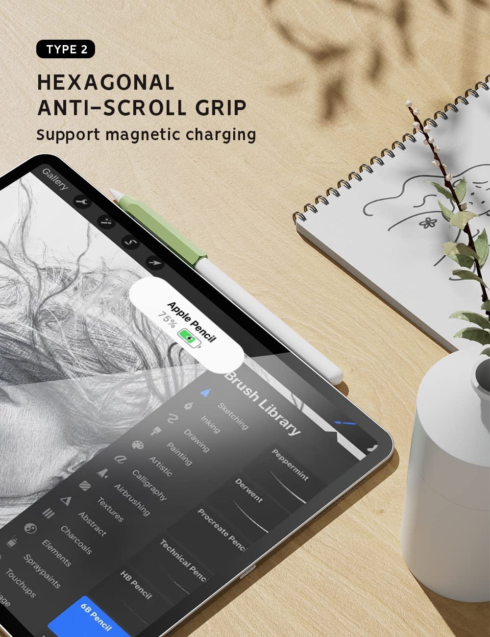 Bamboo Tablet Stand with 5 Pack Pencil Grips K60481