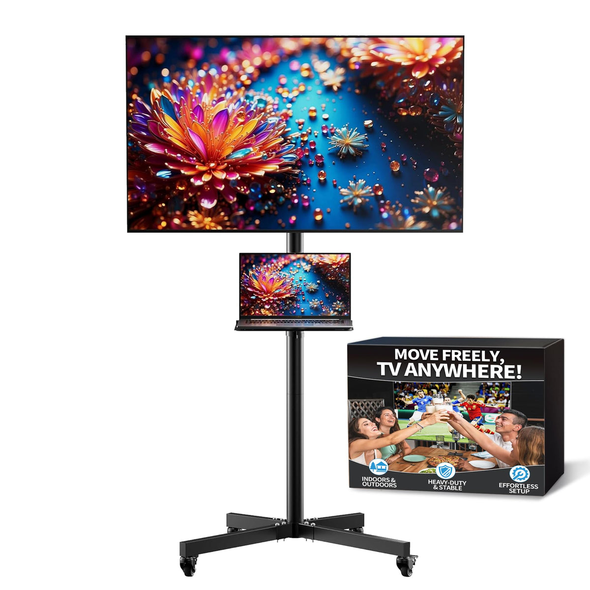 Rolling TV Stand for 14-55 Inch TV, Mobile TV Cart on Wheels, Max VESA 400x400mm, Holds 66 lbs U25321