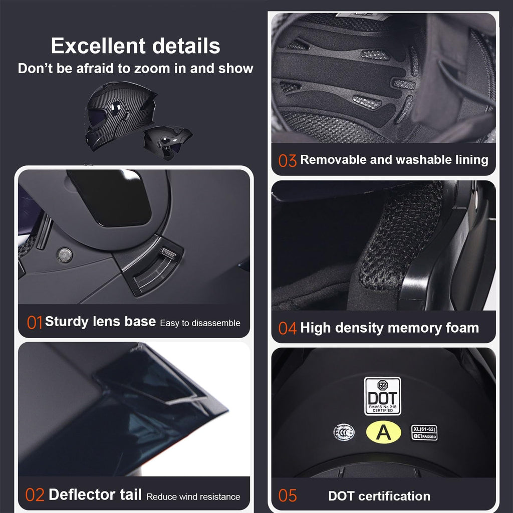 Modular Bluetooth Motorcycle Helmet DOT Approved Dual Visor Flip up L237793