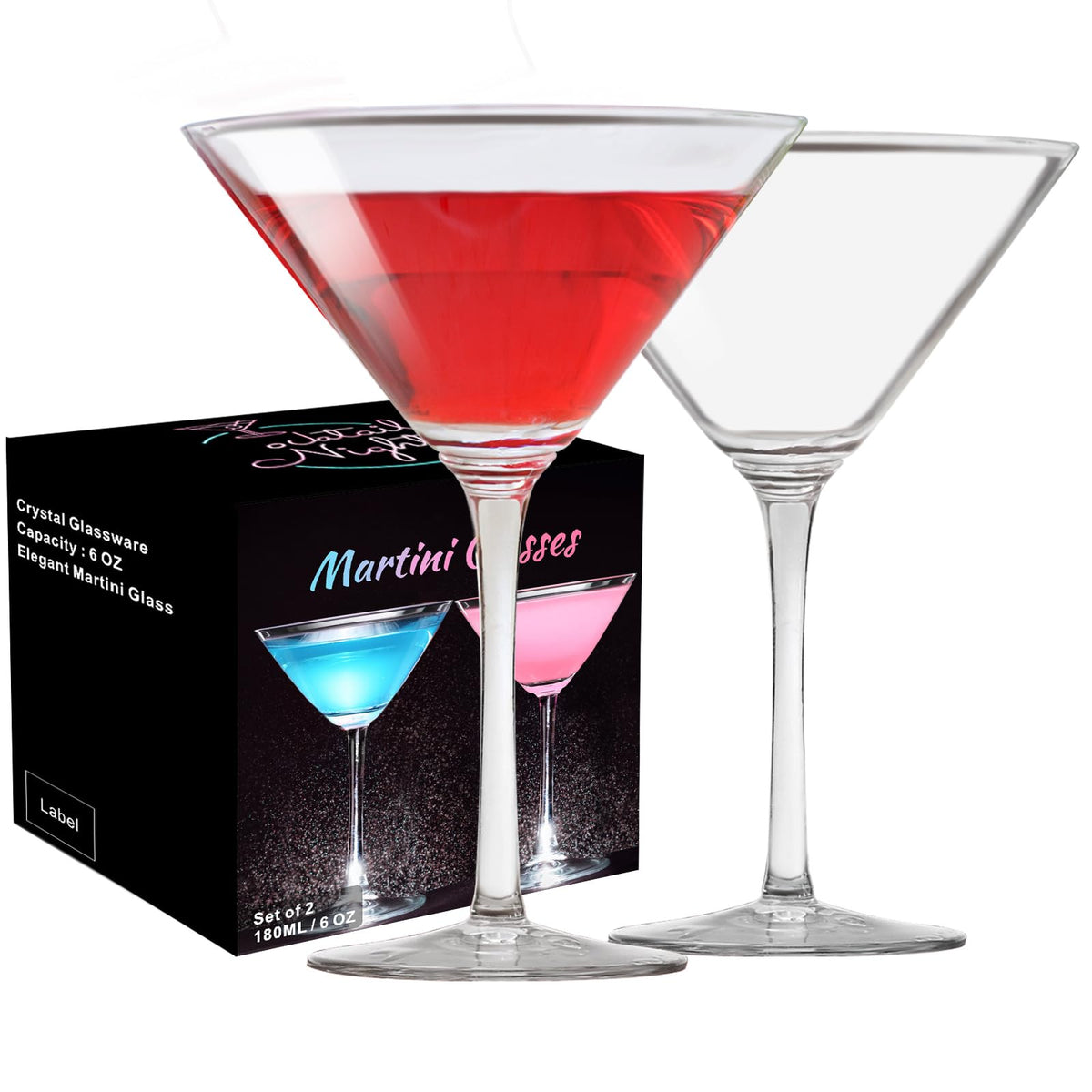 Martini Glasses Set of 2 Hand-Blown Transparent M374329