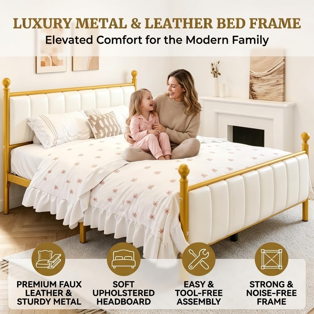 Gold Full Size Bed Frame with Headboard and Under Bed Storage U885
