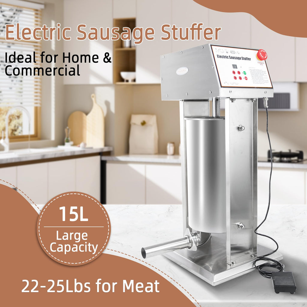 30LB Stainless Steel Electric Sausage Stuffer with 5 Stuffing Tubes Z156633
