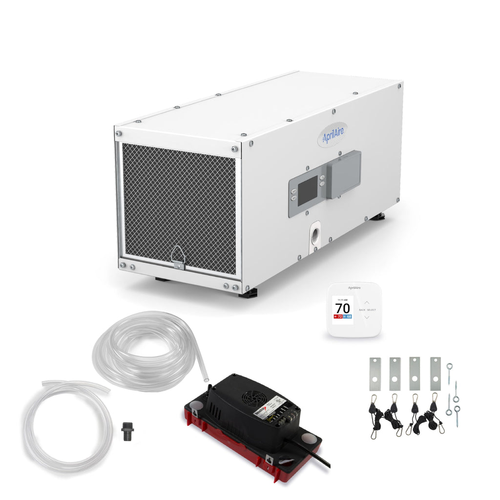 50-Pint Whole-House Dehumidifier with Wi-Fi Thermostat, Drain Hose, Condensate Pump, Bracket, and Hanging Kit R287108