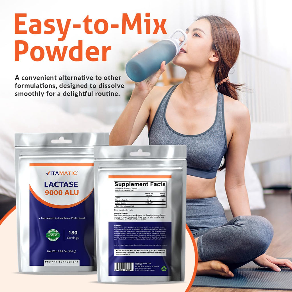 Lactase Enzyme Powder 9000 ALU 180 Servings Non-GMO Gluten Free Y863485