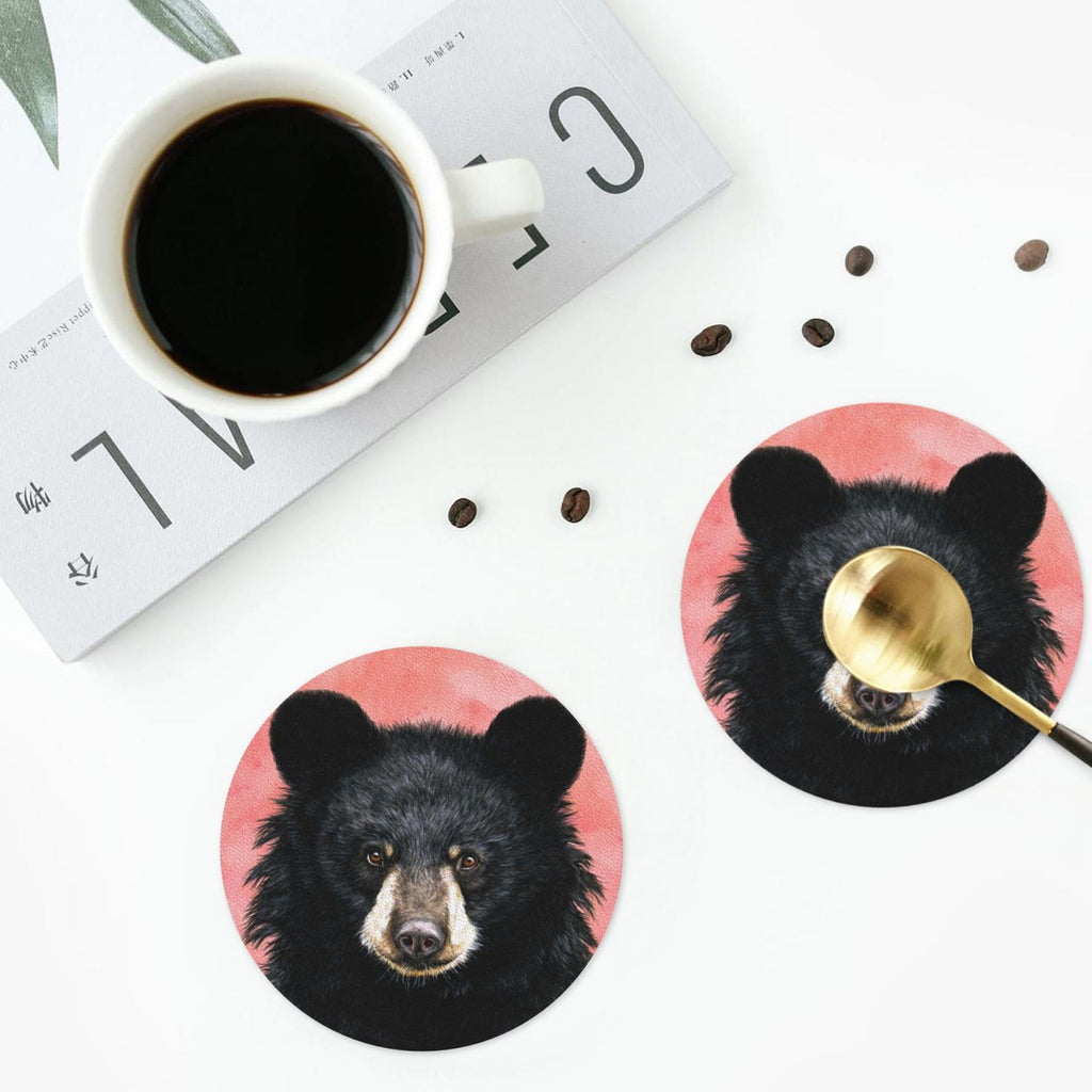 Black Bear Leather Coasters Set of 4 C866