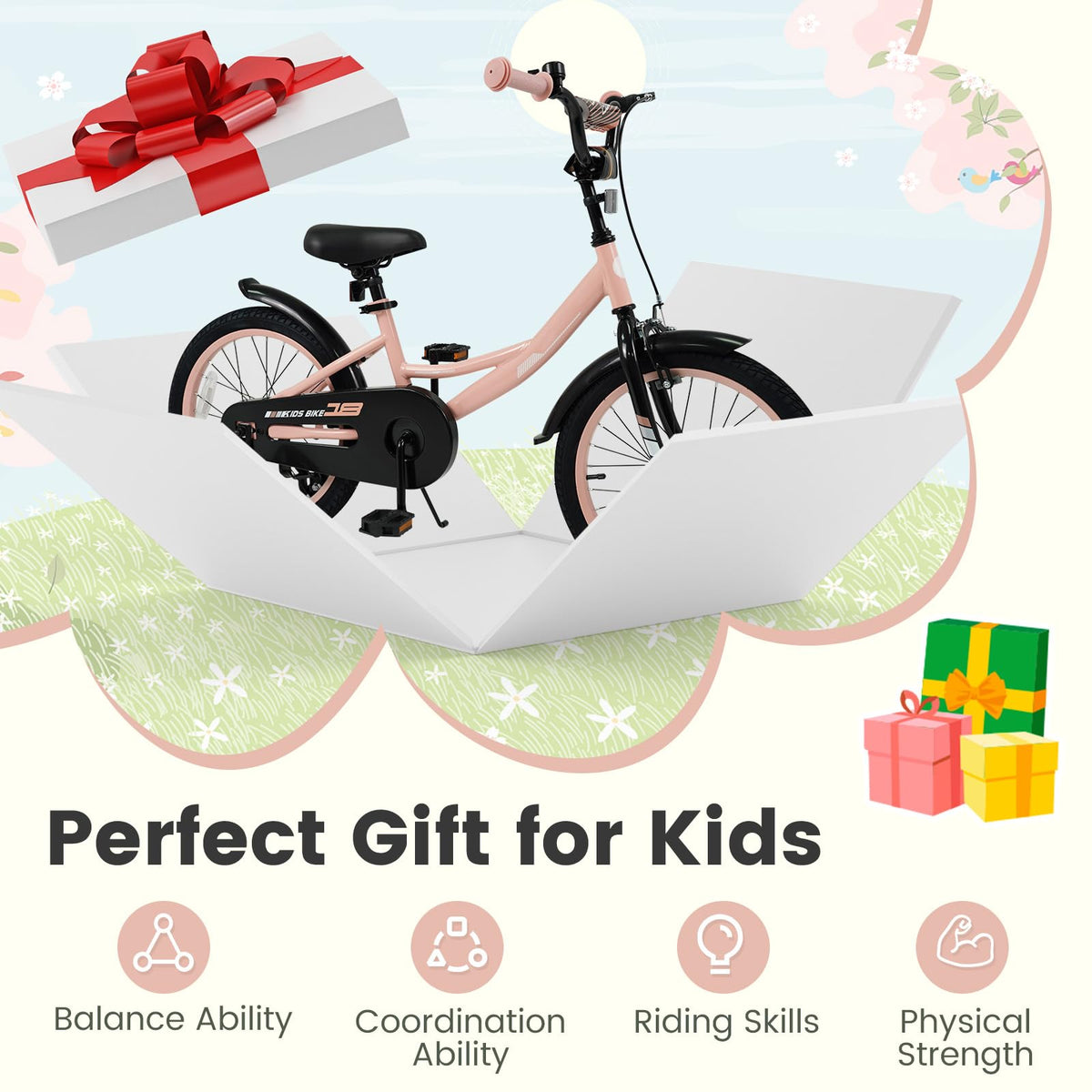 Kids Bike with Removable Training Wheels, Dual Brakes, Adjustable Seat & Handlebar C342