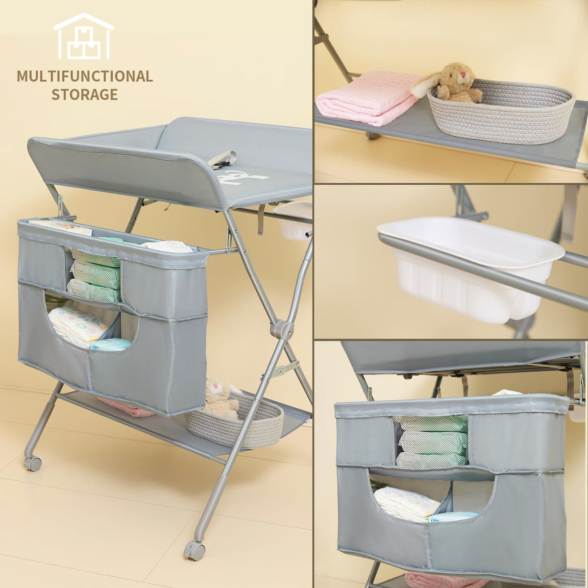 Foldable Baby Changing Table with Wheels B902