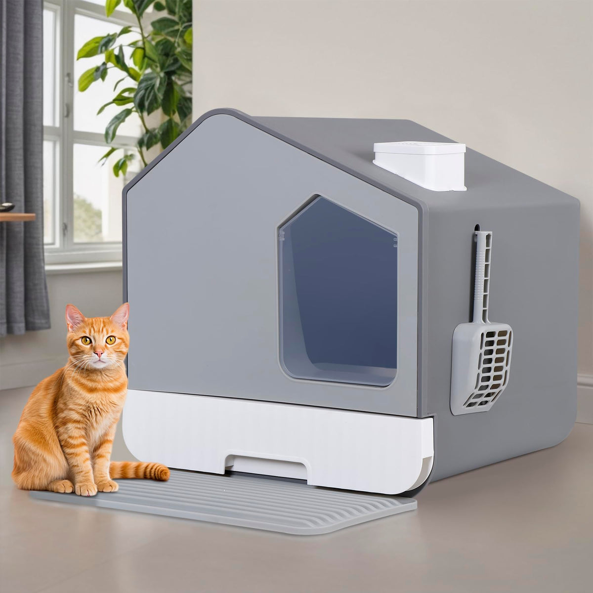 Large Enclosed Cat Litter Box with Mat and Scoop W348