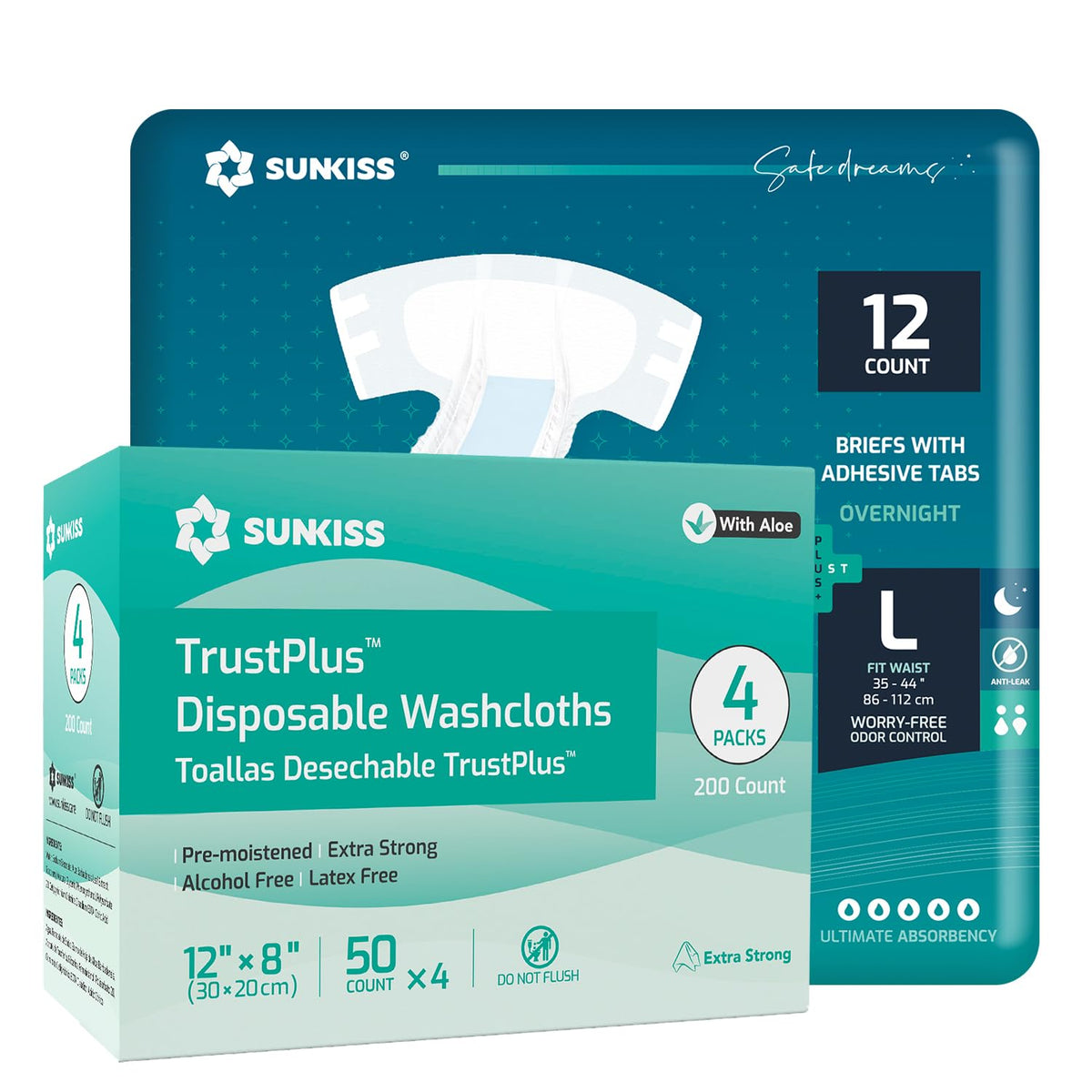 Large Adult Diapers 12 Count & Wet Wipes 200 Count K3153