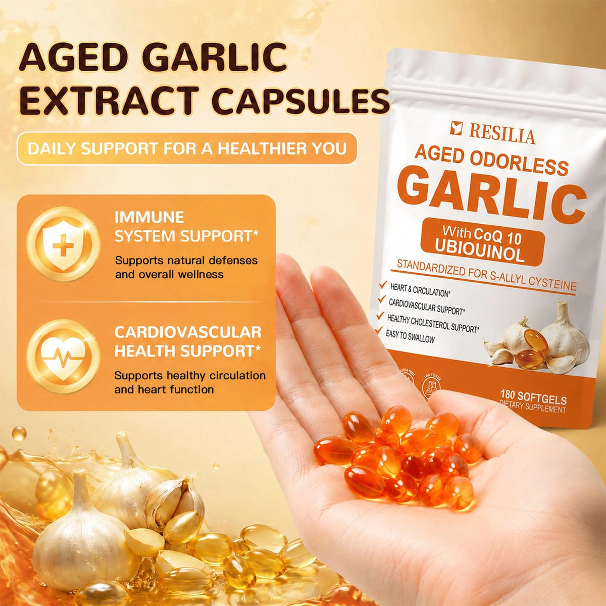 1200mg Odorless Aged Garlic Extract Softgels with CoQ10 D68693