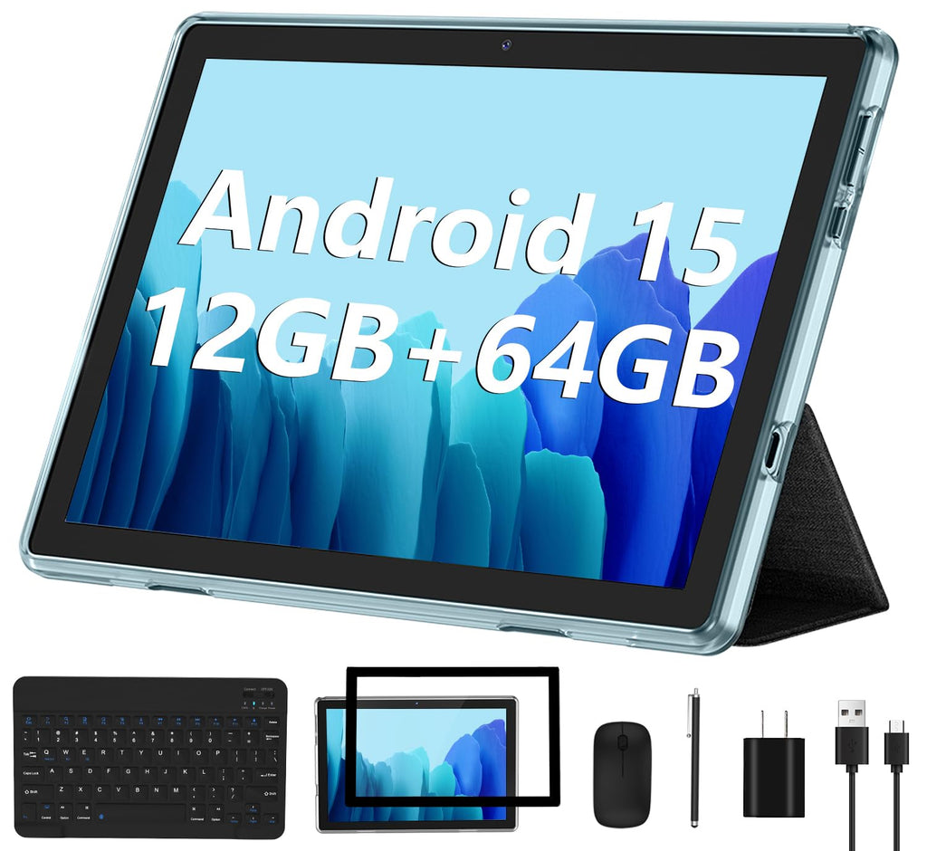 Android 15 Tablet 10 Inch 12GB RAM 64GB ROM 2 in 1 Blue Set D38242