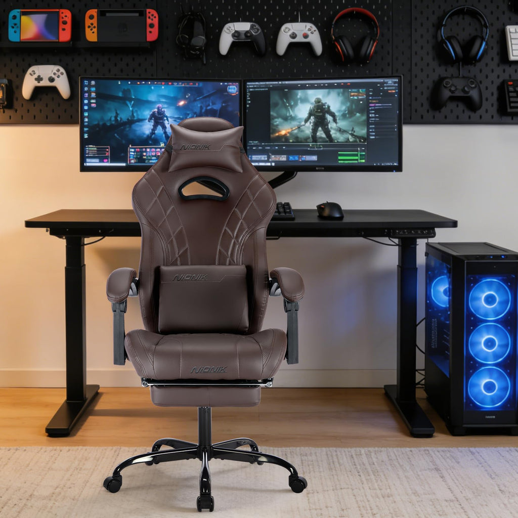 Gaming Chair with Footrest and Massage Lumbar Support E454631