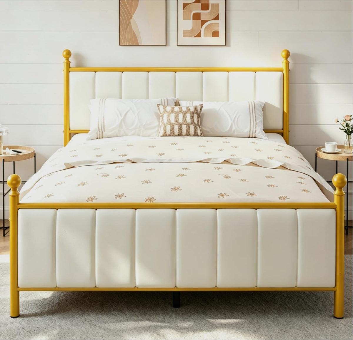 Gold Full Size Bed Frame with Headboard and Under Bed Storage U885