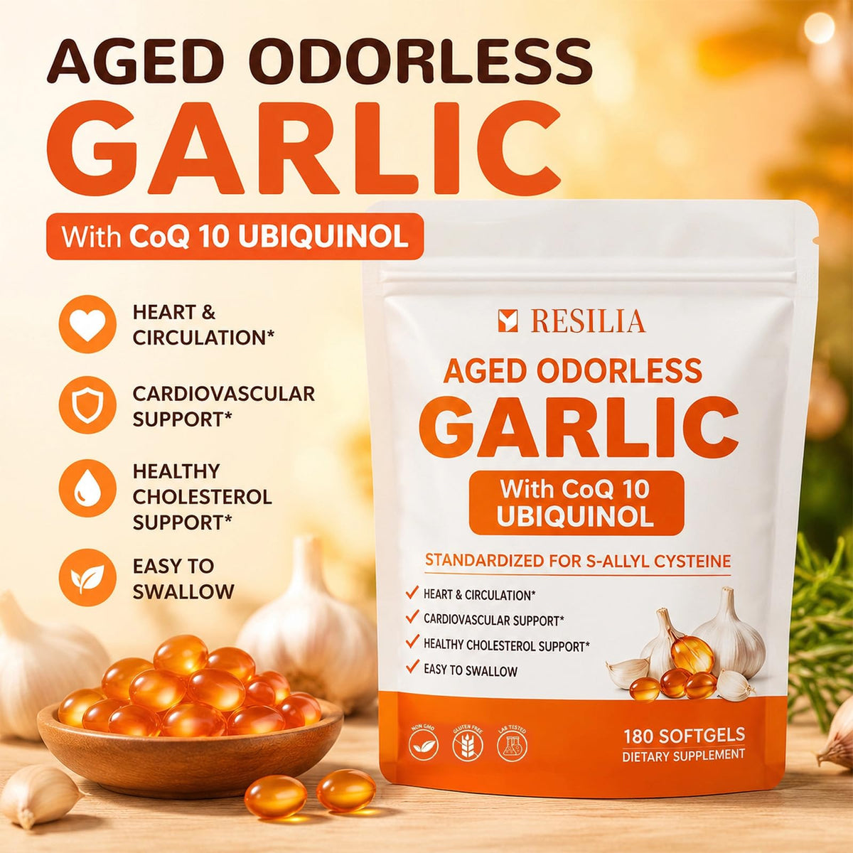 1200mg Odorless Aged Garlic Extract Softgels with CoQ10 D68693