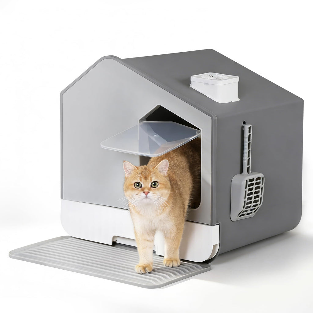 Large Enclosed Cat Litter Box with Mat and Scoop W348