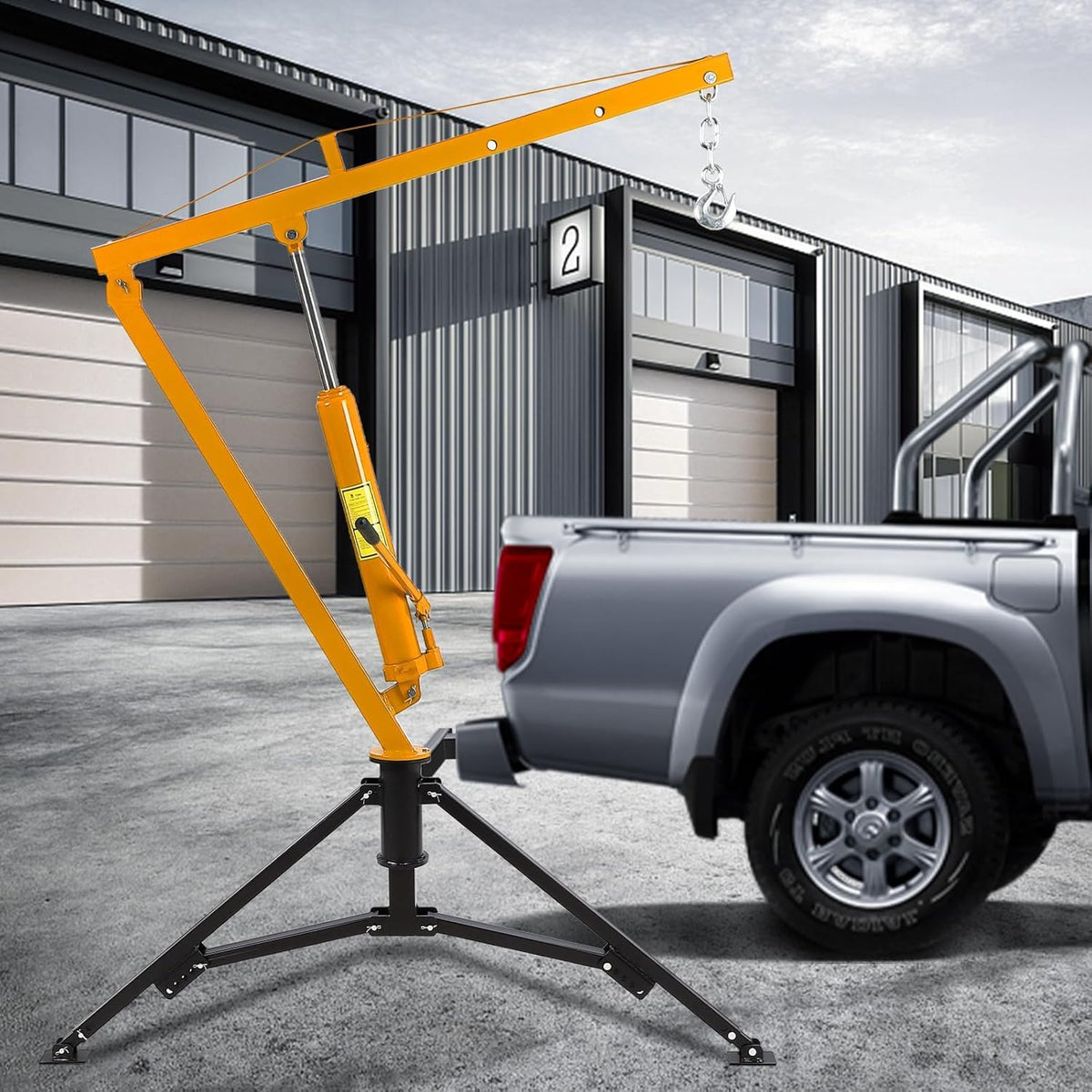 Hydraulic Hitch Mounted Pickup Truck Crane, 1000 Lbs Capacity, 360° Swivel, Yellow F84820