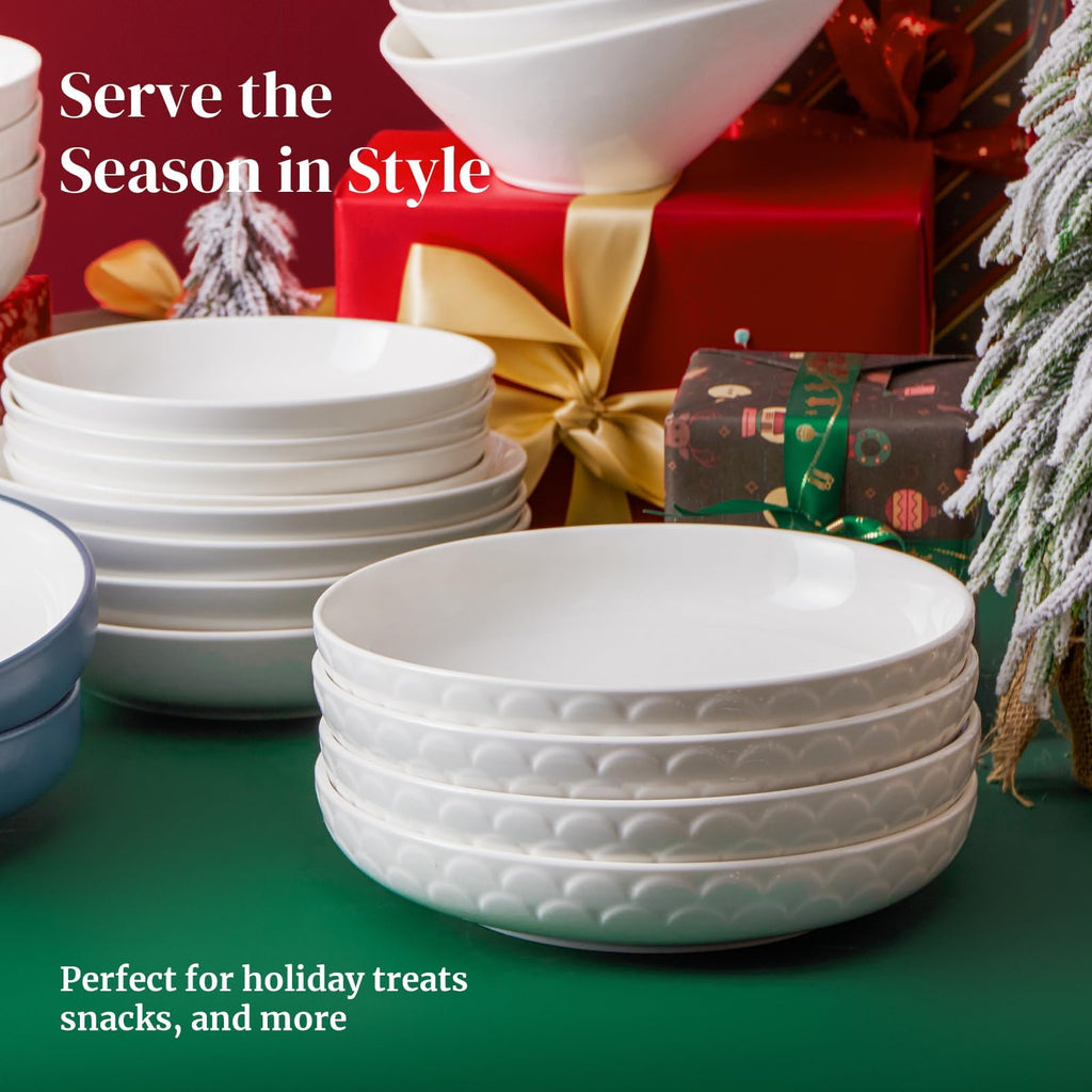 Set of 4 White Ceramic Pasta Bowls X596435