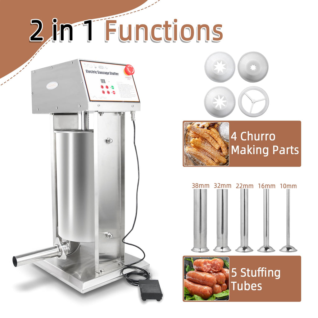 30LB Stainless Steel Electric Sausage Stuffer with 5 Stuffing Tubes Z156633