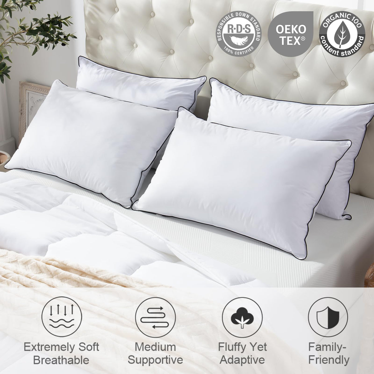 Goose Feather Down King Size Set of 2 Pillows B39439
