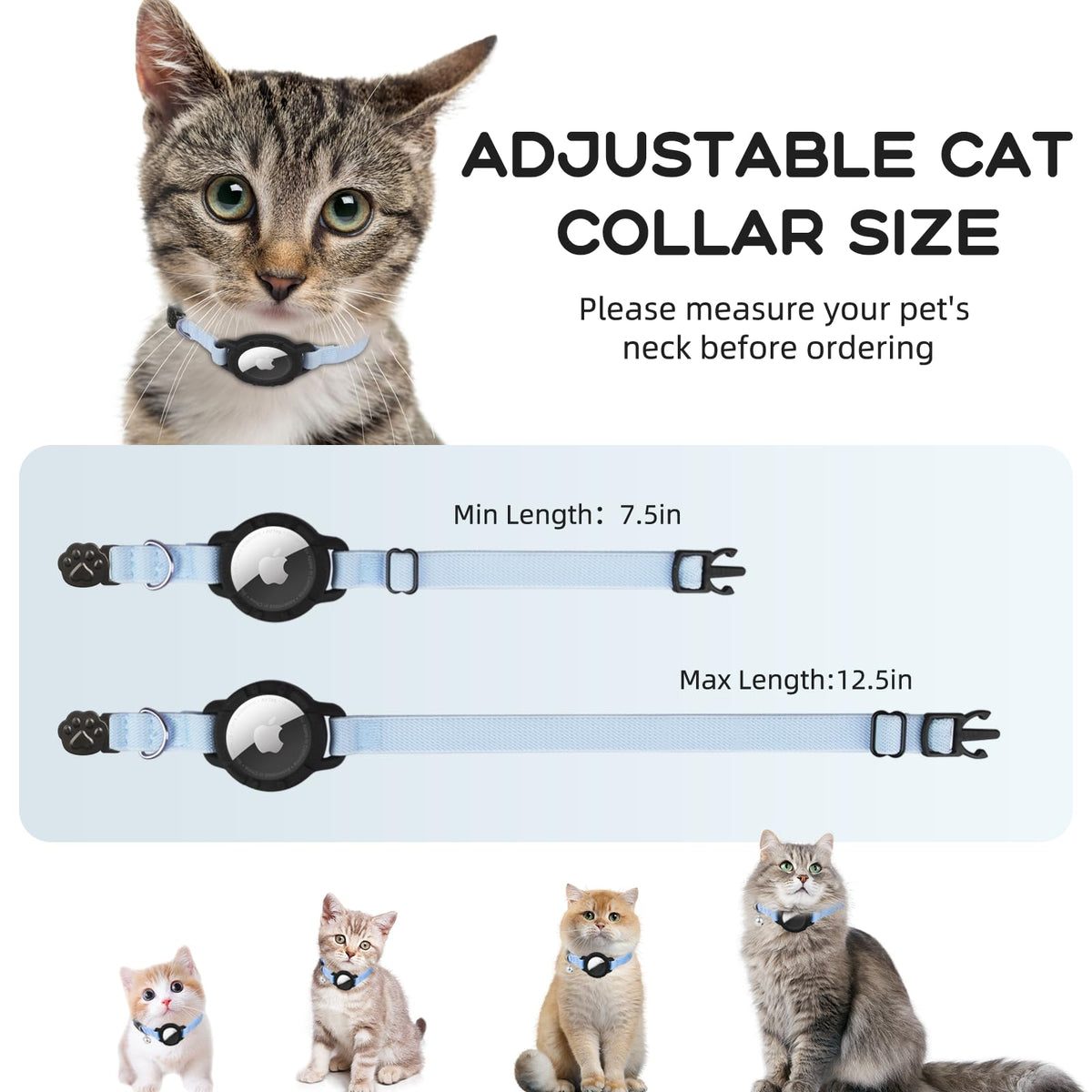 Cat Collar with AirTag Holder and Bell W9078