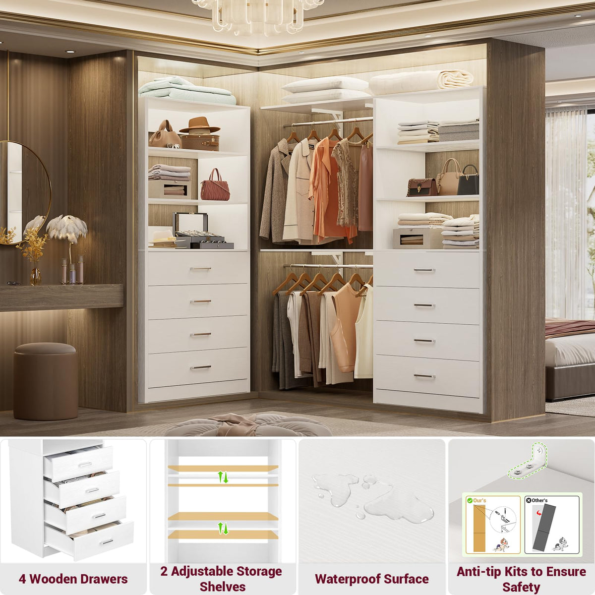 White Wood Closet Organizer System K491605