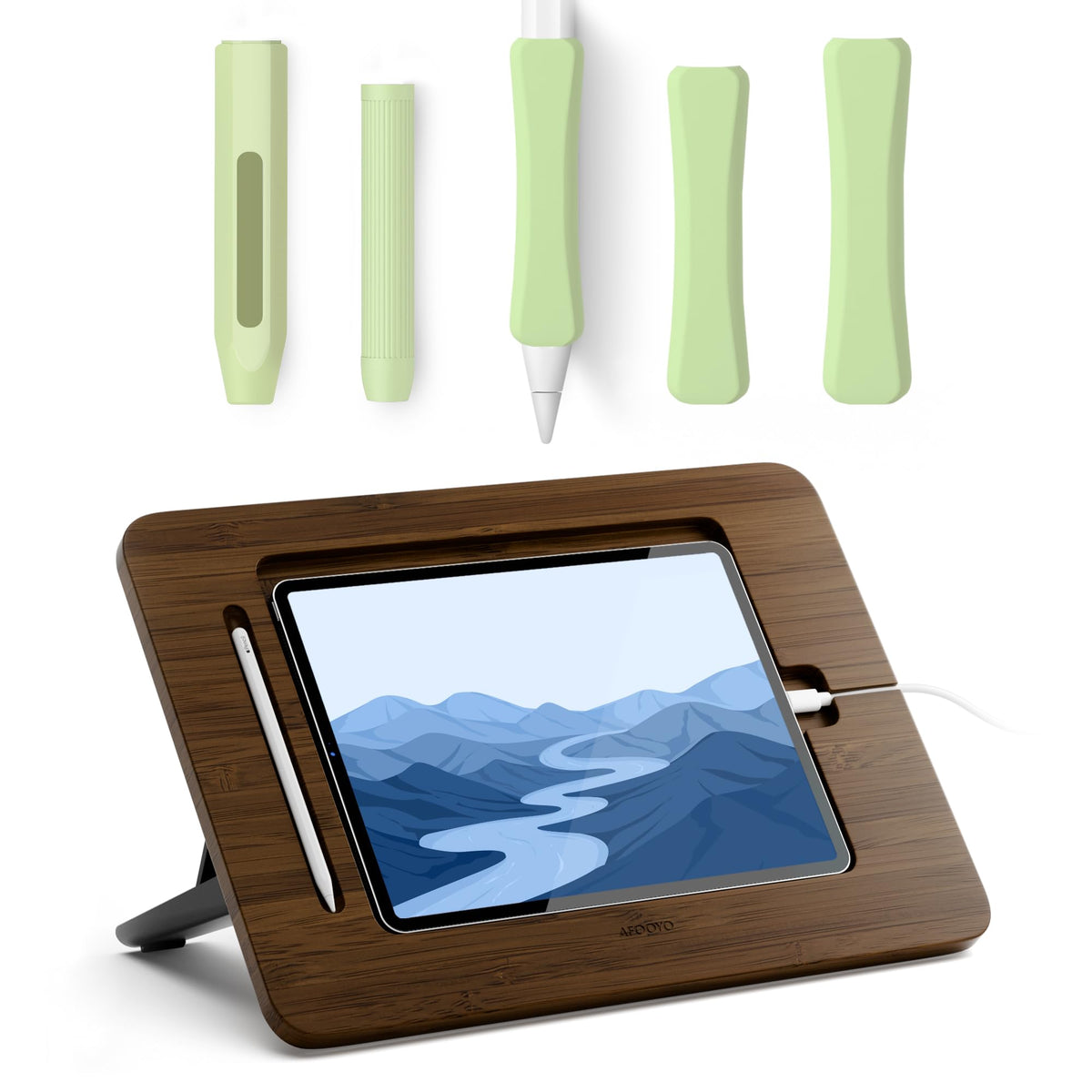 Bamboo Tablet Stand with 5 Pack Pencil Grips K60481