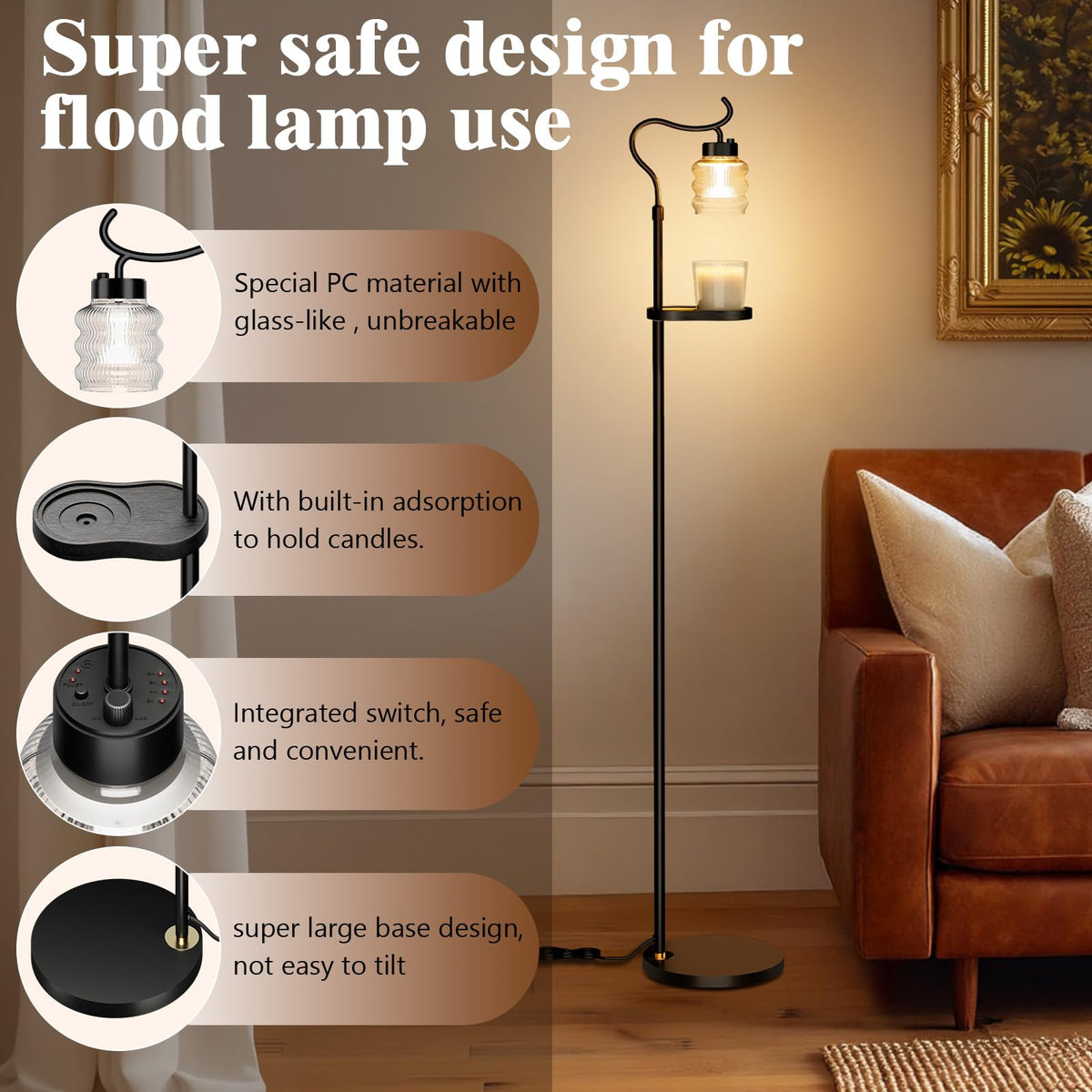 Dimmable Height Adjustable Candle Warmer Floor Lamp with Timer P446889
