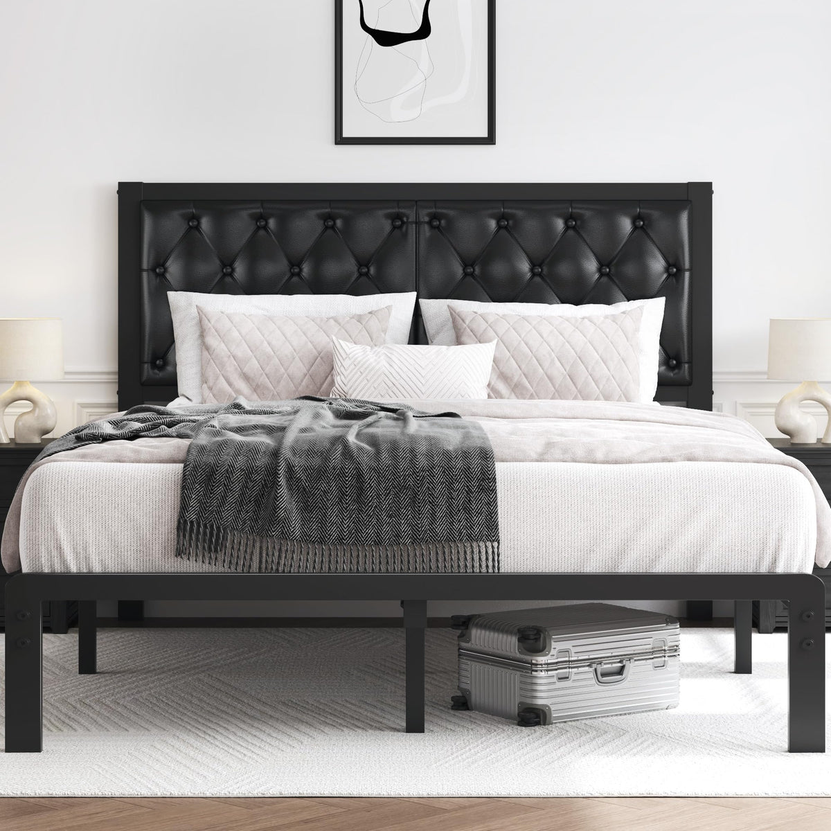 Queen Upholstered Button Tufted Bed Frame with Storage W590030