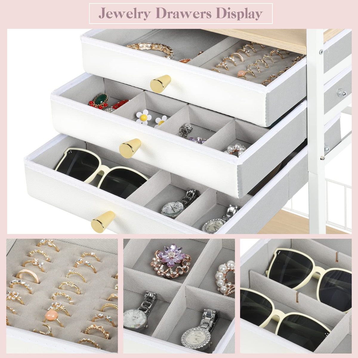 Large White 3 Drawer Floor Jewelry Organizer Stand Q70416