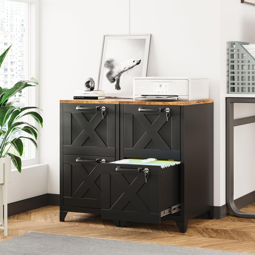 Black 2 Drawer Steel File Cabinet with Lock J354
