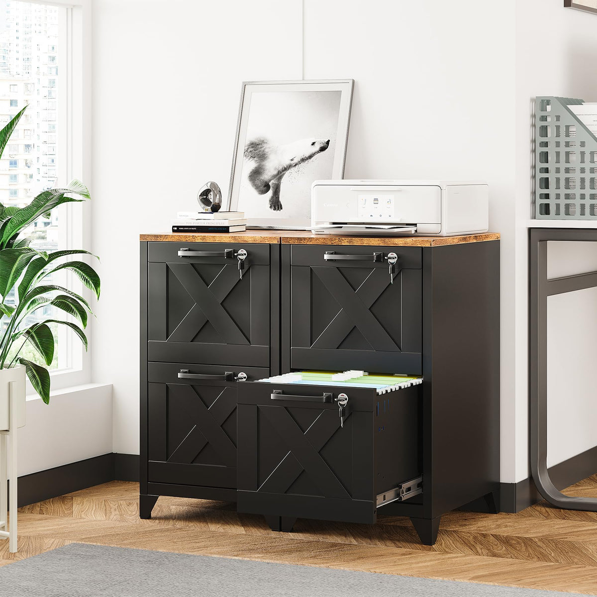 Black 2 Drawer Steel File Cabinet with Lock J354
