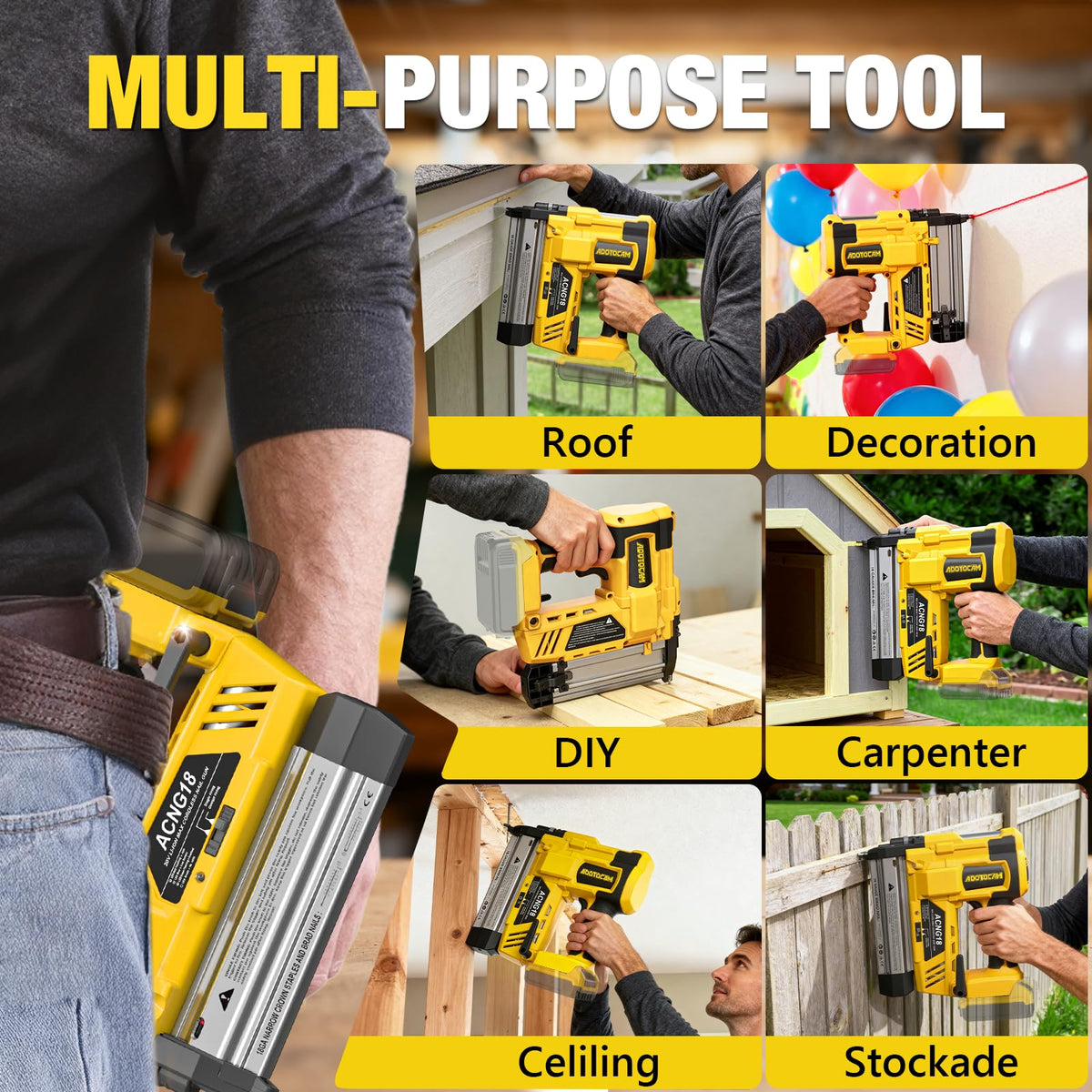 Cordless 2" Brad Nailer, 2 in 1 Electric Nail Gun/Staple Gun, 18GA Battery Powered R5458