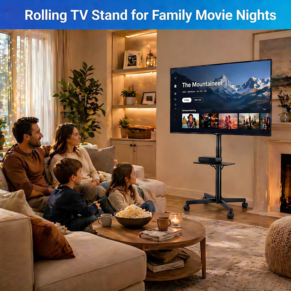 Rolling TV Stand for 14-55 Inch TV, Mobile TV Cart on Wheels, Max VESA 400x400mm, Holds 66 lbs U25321