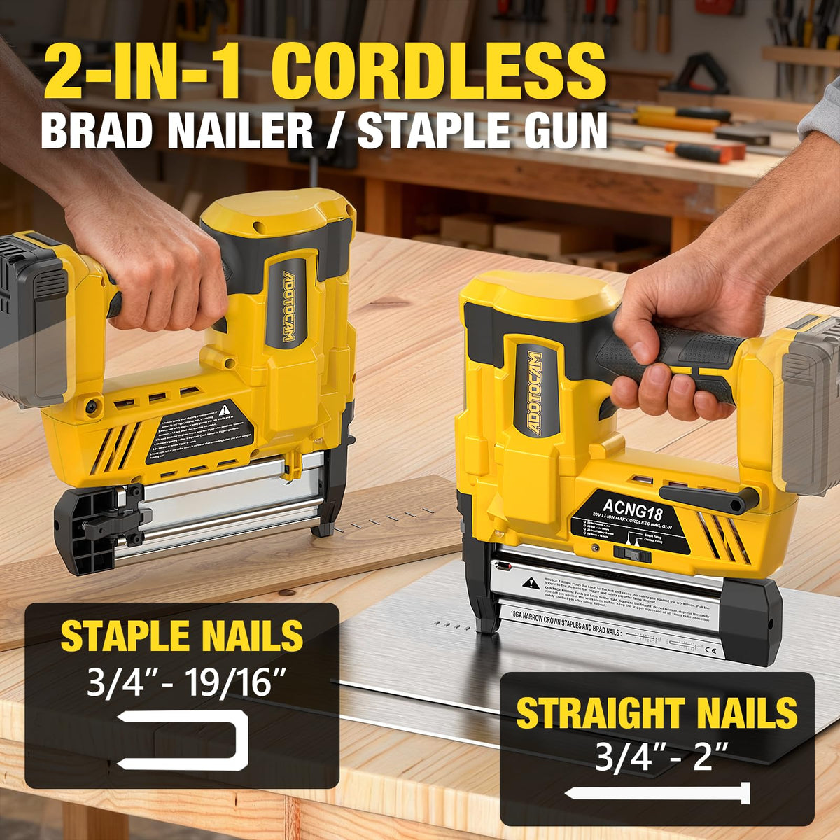 Cordless 2" Brad Nailer, 2 in 1 Electric Nail Gun/Staple Gun, 18GA Battery Powered R5458