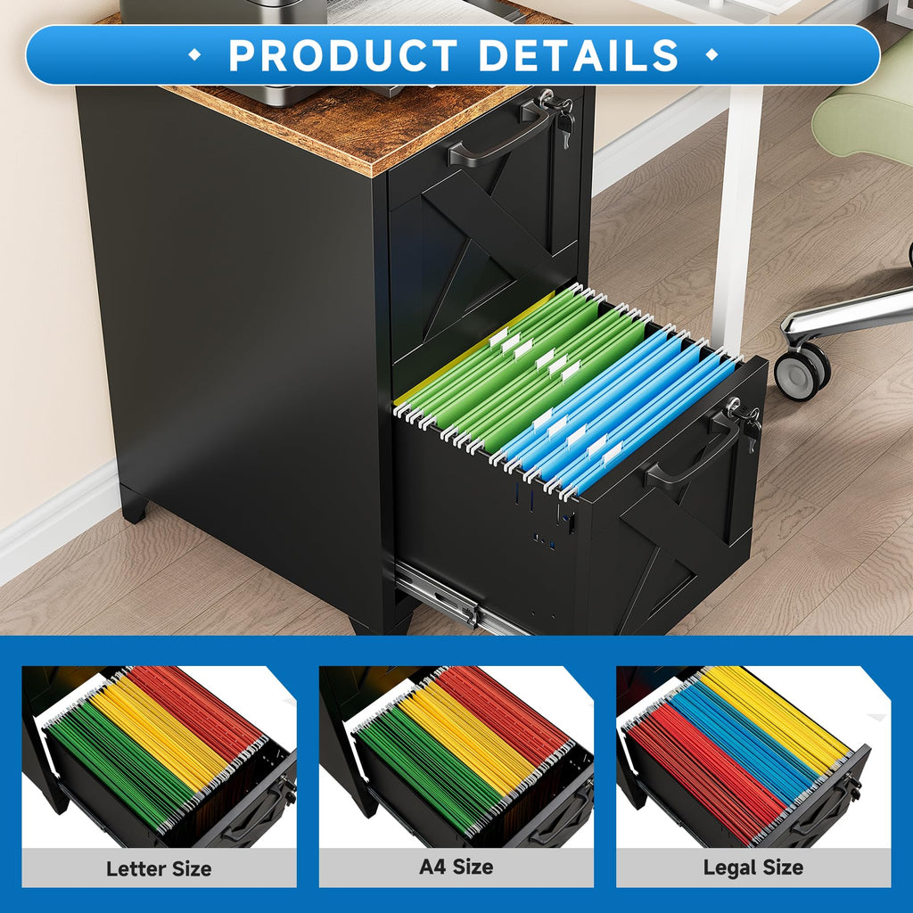 Black 2 Drawer Steel File Cabinet with Lock J354