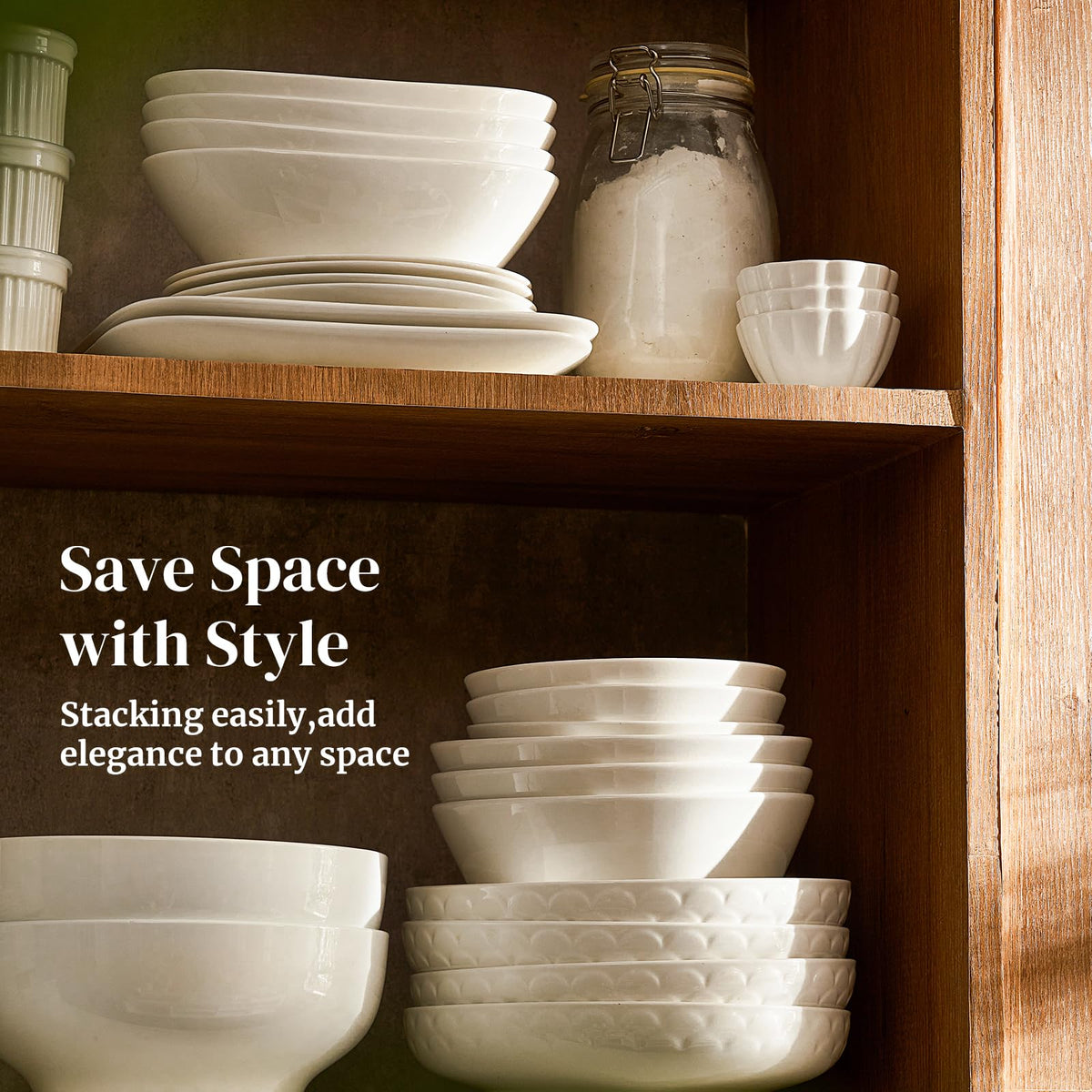 Set of 4 White Ceramic Pasta Bowls X596435