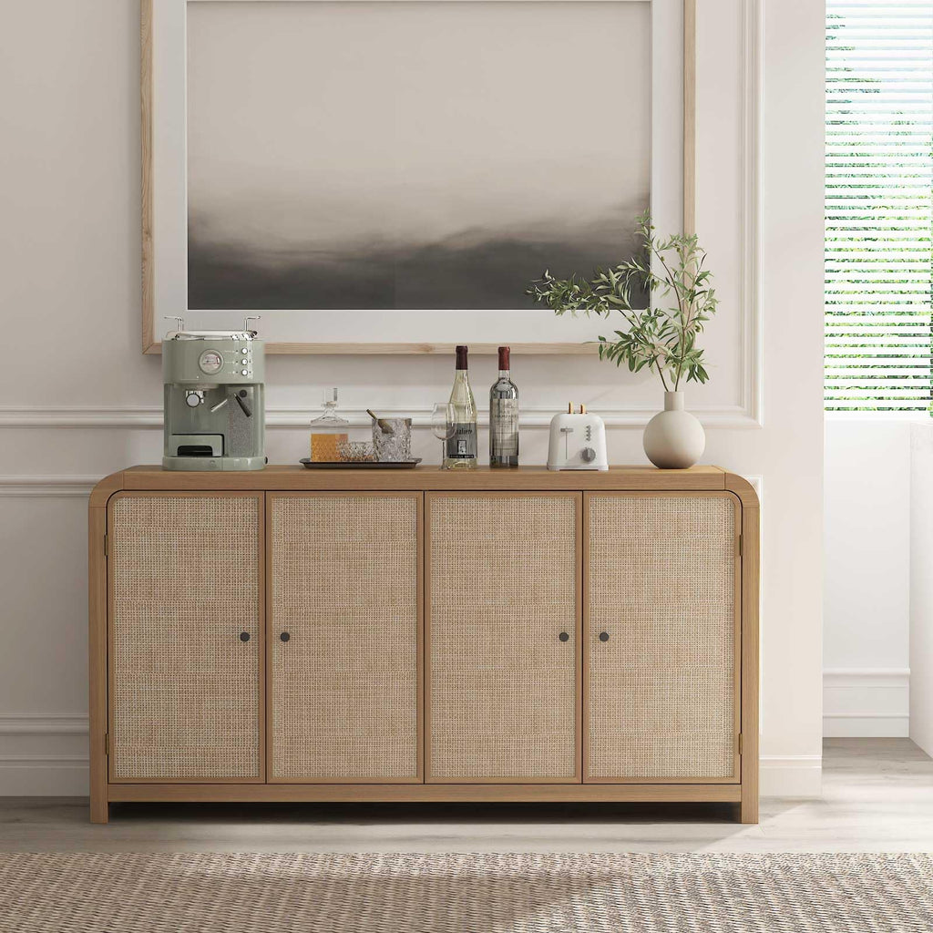 Oak Rattan Sideboard Buffet Cabinet I907